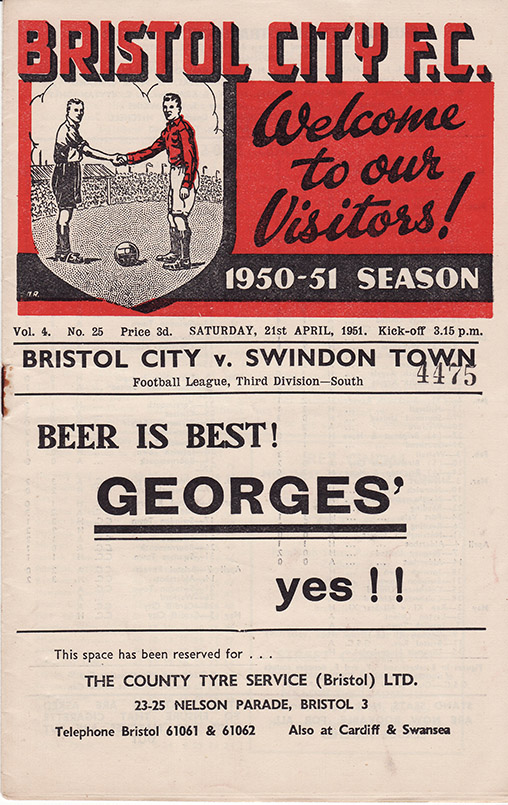 <b>Saturday, April 21, 1951</b><br />vs. Bristol City (Away)